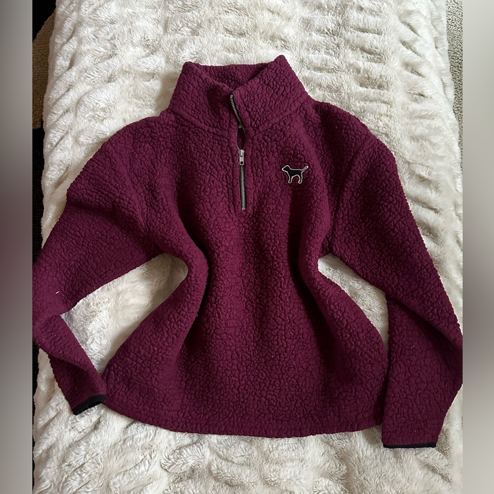 💓 Pink Victoria secret burgundy fleece sweater pullover